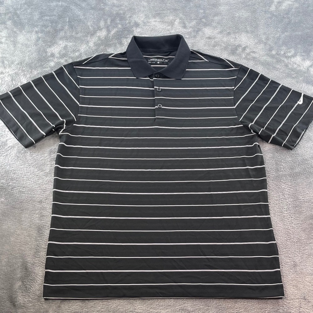 Nike Golf Mens Dri-FIT Striped Polo Shirt Black White 358325-010 M